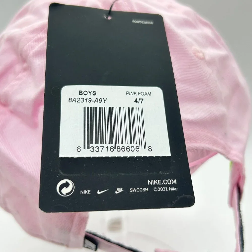 Nike Pink Foam Childrens Youth Adjustable Baseball Cap‎  Silver Swoosh Logo NEW